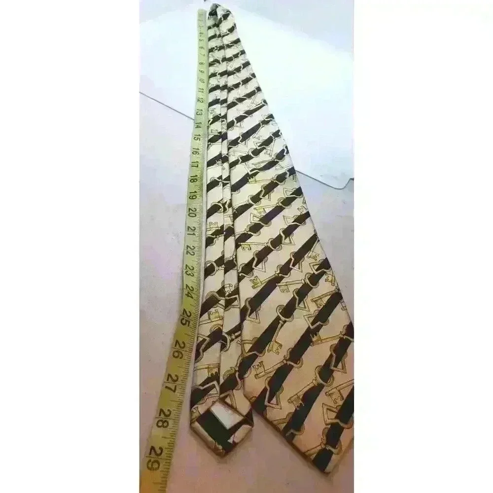 Vintage ESCADA Necktie Key To Success Gold & Black Stripe Made Italy 100% Silk